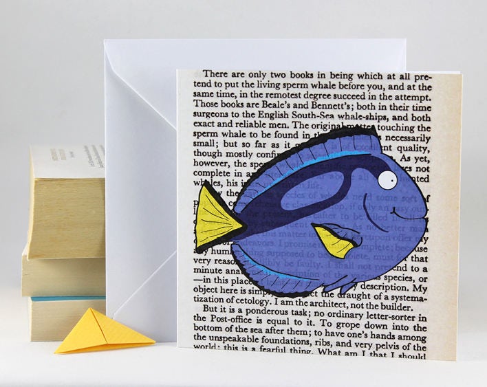Blue Tang Card with Origami Bookmark