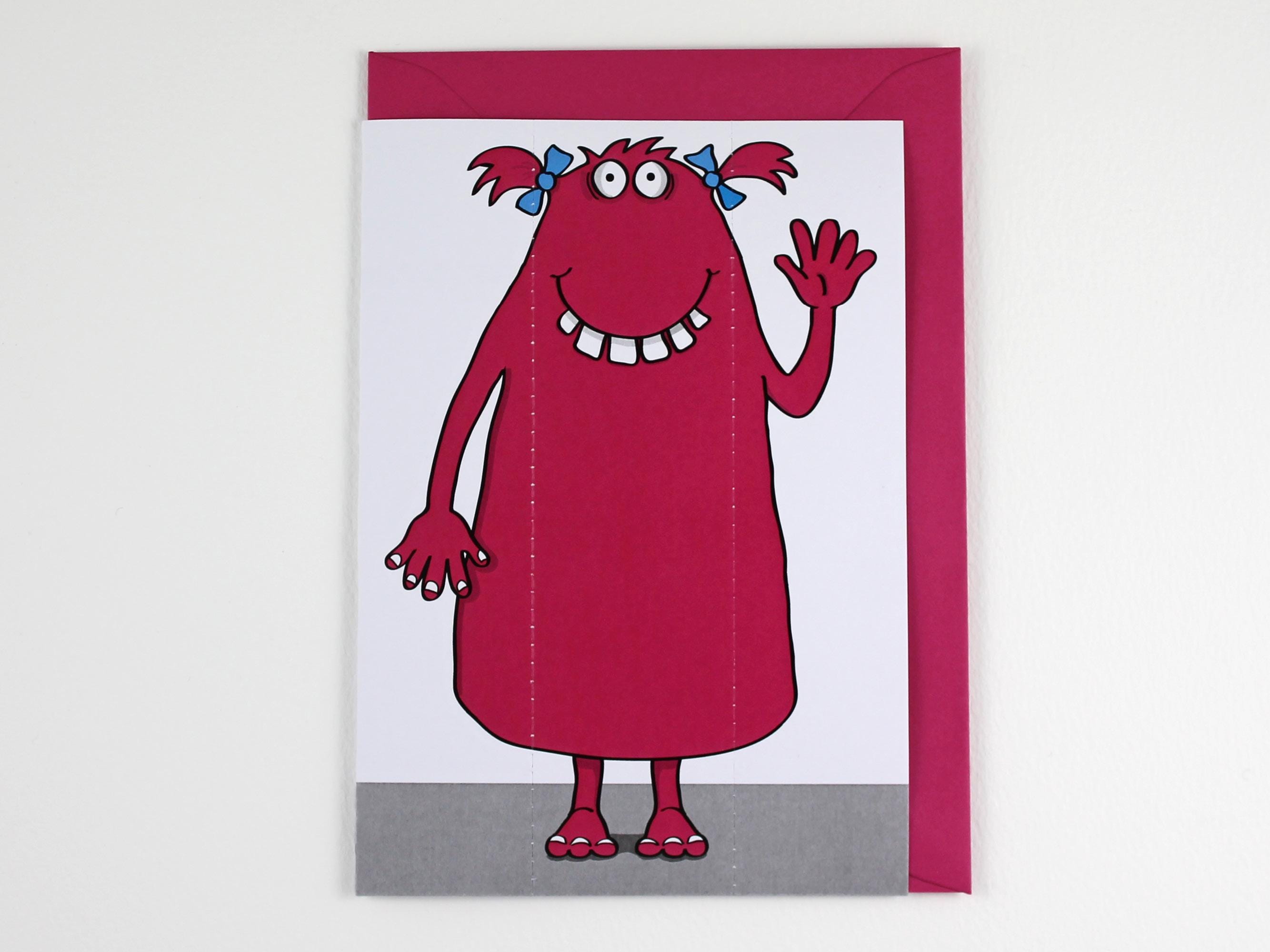 Fuchsia Pink Monster Card with Bookmark