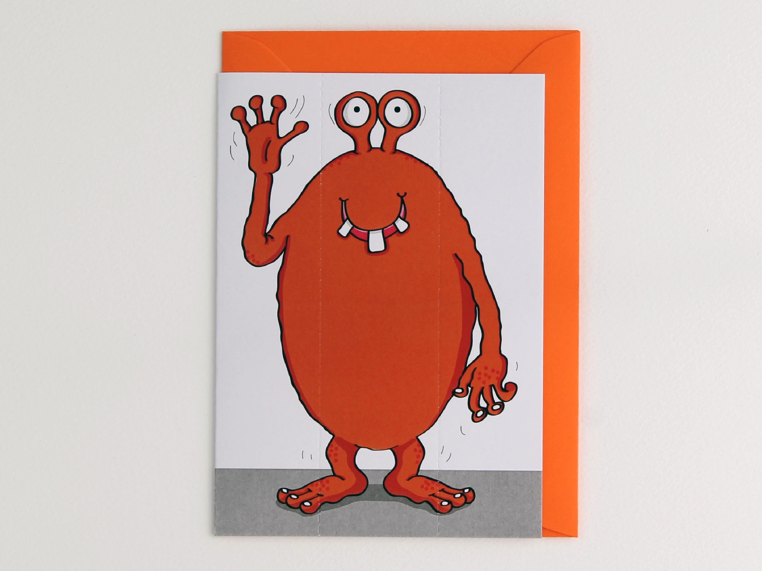 Orange Monster Card with Bookmark
