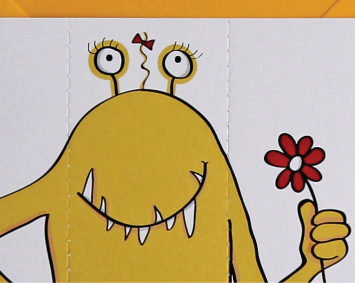 Yellow Monster Card with Bookmark